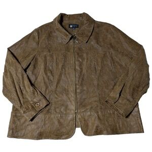 TONI MORGAN Women Plus 1X Brown Rayon Blend Snake Skin Zip Lightweight Jacket